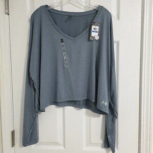 Womens XL Under Armour Crop Top Grey Long Sleeve NWT